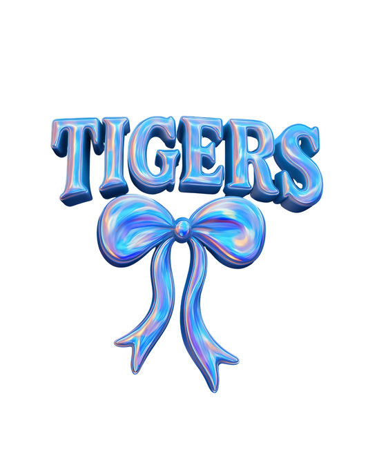 💙 Metallic Blue Bow Tigers Tee – Bold Spirit, Fierce Shine